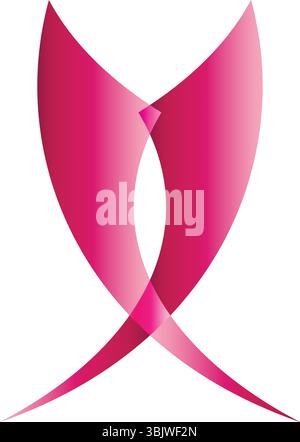 Un'elegante illustrazione digitale astratta con due forme simmetriche rosa intrecciate a nastro ricurvo con ombreggiatura gradiente, per creare un fluido Illustrazione Vettoriale