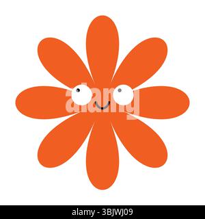 Moderna emoji con fiori di cartoni animati dalla forma stilizzata e dall'atmosfera luminosa. Design espressivo e minimalista con carattere Illustrazione Vettoriale