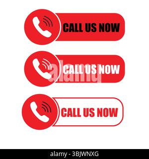 Icone del pulsante chiama ora – vettore rosso del distintivo del contatto telefonico Imposta il pulsante chiama ora, banner chiama ora, icona chiama ora, simbolo chiama ora Illustrazione Vettoriale