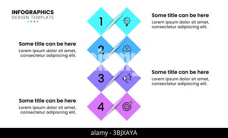 Modello infografico con icone e 4 opzioni o passaggi. Quadrati. Può essere utilizzato per layout del flusso di lavoro, banner, diagrammi, webdesign. Illustrazione vettoriale Illustrazione Vettoriale