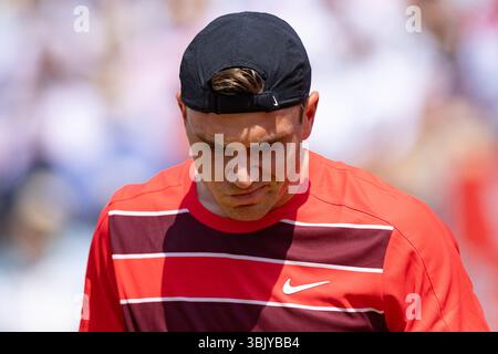 Londra, Regno Unito. 17 giugno 2025; HSBC Championships, Queens Club, West Kensington, Londra, Inghilterra: HSBC Mens Championships Queens Club, giorno 2; Jack Draper (GBR) credito: Action Plus Sports Images/Alamy Live News Foto Stock