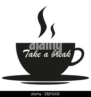 Tazza di caffè nera. Cottura a vapore di bevande calde. Fare una pausa. Icona piatta vettoriale. Illustrazione Vettoriale