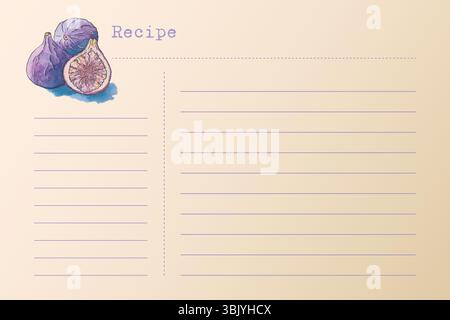 Foglio di note sulla ricetta vuoto con illustrazione ad acquerello dipinta a mano di frutti di fico. Vecchio stile di carta vintage. Illustrazione vettoriale Illustrazione Vettoriale