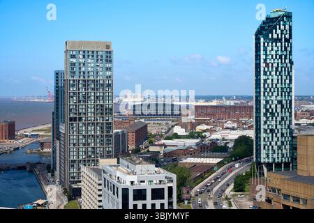 Veduta aerea di Liverpool, guardando verso l'Hill Dickinson Stadium Foto Stock