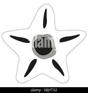 Icona vettoriale stella marina. Forma animale dell'oceano. Disegno in bianco e nero. Simbolo sottomarino. Illustrazione Vettoriale