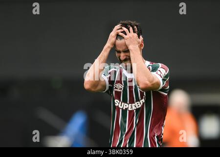 East Rutherford, New Jersey, Stati Uniti. 17 giugno 2025. Martinelli del Fluminense FC sembra sbalordito durante la partita di calcio della Coppa del mondo per club FIFA tra il Fluminense FC e il Borussia Dortmund. Crediti: Nicolò campo/Alamy Live News Foto Stock