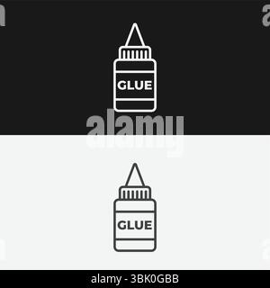 Flacone per colla con etichetta "COLLA" su sfondo bianco e nero, che rappresenta adesivi o forniture per l'artigianato, icona White Outline Illustrazione Vettoriale