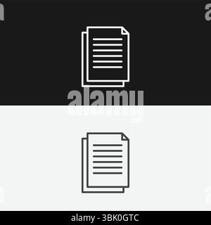 Pila di documenti con righe di testo su sfondi in bianco e nero, che rappresentano file o documenti Office, icona contorno bianco Illustrazione Vettoriale