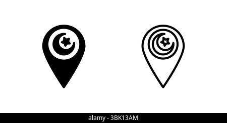 Una spilla con il simbolo della luna crescente, che rappresenta la direzione di preghiera o i centri islamici. Illustrazione Vettoriale