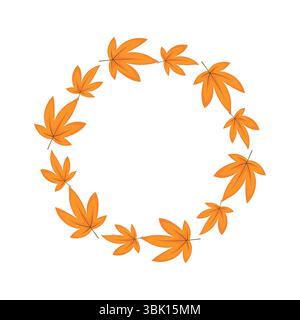 Corona vettoriale in foglie d'acero arancio in stile piatto. Ideale per biglietti d'autunno, decorazioni stagionali e inviti. Design pulito e minimalista. Illustrazione Vettoriale