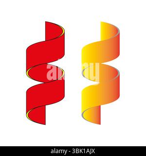 Icona a forma di nastro. Elemento giallo-rosso. Vettore 3D astratto. Simbolo del flusso gradiente. Illustrazione Vettoriale
