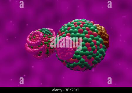 Colesterolo LDL (lipoproteina a bassa densità) e HDL (lipoproteina ad alta densità) - Vista ravvicinata illustrazione 3d. Foto Stock