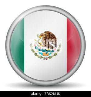 Pallina leggera in vetro con bandiera del Messico. Sfera rotonda, icona modello. Simbolo nazionale delle isole messicane. Sfera realistica lucida, vettore astratto 3D. Illustrazione Vettoriale
