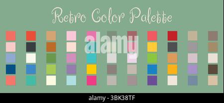tavolozza di colori rétro con immagini vettoriali piatte di campioni armoniosi. Illustrazione Vettoriale