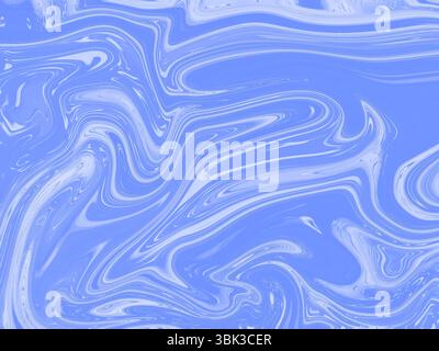 Questa opera d'arte presenta un affascinante motivo a turbolenza in tonalità blu chiaro e bianche, che mette in risalto la bellezza dell'arte fluida. Le onde dolci creano fuliggine Foto Stock