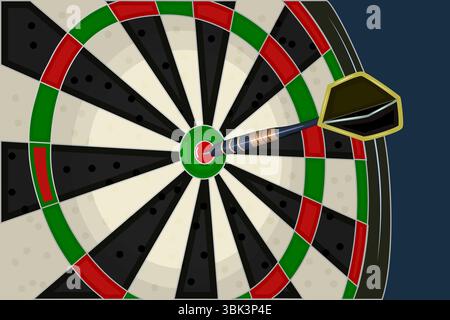 Bordo DART su sfondo blu. Tavola da disegno con freccette al centro del tabellone. Gioco competitivo per compagnia amichevole. Hobby per il tempo libero o per il gioco. Illustrazione vettoriale Illustrazione Vettoriale