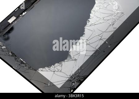 Smartphone con schermo rotto su sfondo bianco Foto Stock