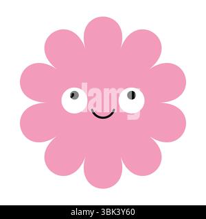 Icona di fiori estatica con petali colorati e volto espressivo. Emoji floreale astratta con fascino da cartone animato. Illustrazione Vettoriale