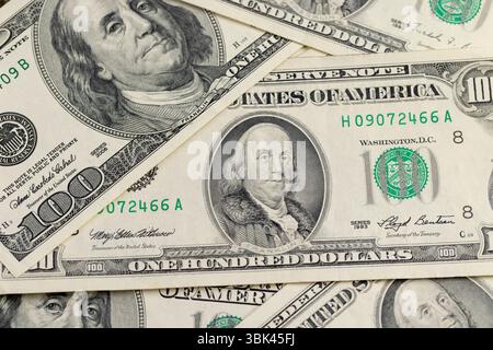 Cento dollari americani, vecchi dollari americani del valore nominale di 100, primo piano, dritto di dollari Foto Stock