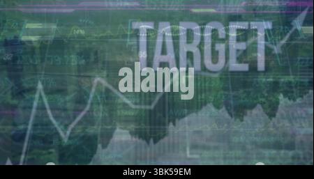 TARGET bianco che evidenzia i trend sul dashboard dati, con barre di grafici a linee %etichette griglie assi Foto Stock