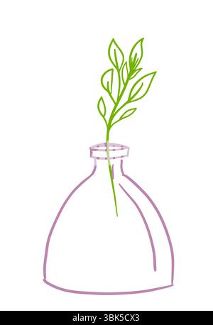 Ramo verde con foglie in una riga in un vaso. disegno a mano. Non ai, illustrazione vettoriale Illustrazione Vettoriale