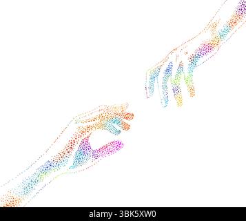 Le mani si avvicinano. Un concetto colorato per San Valentino. Illustrazione vettoriale stock. disegnato a mano. Non IA, Illustrazione Vettoriale