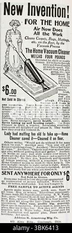 Annuncio per aspirapolvere domestico 1910, "New Invention! Per la casa. Foto Stock