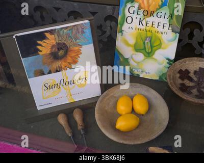 Mostra in vetrina libri limoni ciotole St Ives Penwith Cornovaglia Foto Stock