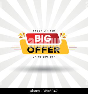 Banner in vendita Flash con avviso di scorte limitate e fino al 60% di sconto in un design rosso e giallo vivace Illustrazione Vettoriale
