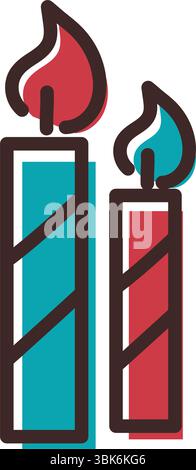 Coppia di candele a righe di compleanno. Vettore Illustrazione Vettoriale