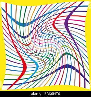 Linee d'onda astratte. Strisce colorate curve. Schema di flusso dinamico. Progettazione grafica vettoriale. Illustrazione Vettoriale
