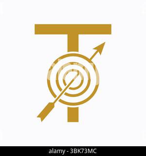 Logo target sul simbolo Letter T Concept for Success. Design del logo degli obiettivi aziendali Illustrazione Vettoriale
