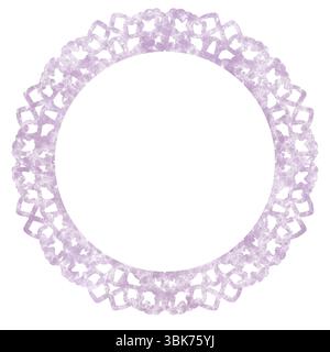 Sagoma quadrata. Cornice circolare in pizzo viola su sfondo bianco. Inchiostro a base di alcool Foto Stock