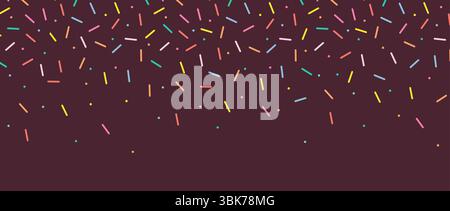 Schema trattino piccolo. Spruzzi decorativi colorati che cadono. Motivo senza cuciture su sfondo cioccolato. Sfondo glassa ciambella. Vettore semplice Illustrazione Vettoriale