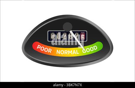 Indicatore per conto alla rovescia per Capodanno 2026 in stile tachimetro che mostra una buona valutazione. Indicatore creativo per le festività per il design, le celebrazioni e il saluto digitale Illustrazione Vettoriale