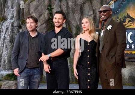 Gareth Edwards, Jonathan Bailey, Scarlett Johansson und Mahershala Ali bei der Premiere des Kinofilms 'Jurassic World: Rebirth / Jurassic World: Die Wiedergeburt' im Zoo Palast. Berlino, 18.06.2025 Foto Stock