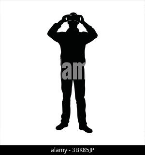 Persona che utilizza la silhouette del visore VR - esperienza di realtà virtuale silhouette vettoriale Illustrazione Vettoriale