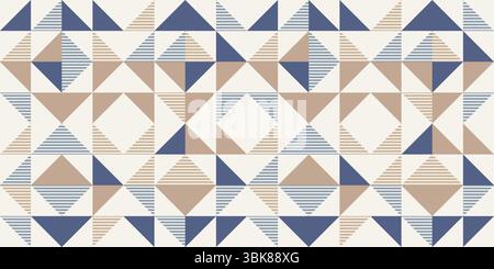 Strisce diagonali in stile retrò e forme angolari. Design dei blocchi di trapunta, ripetizione continua del pattern vettoriale, sfondo geometrico semplice astratto per fabr Illustrazione Vettoriale