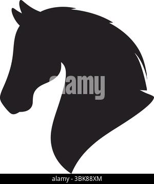 Vettoriale con silhouette a testa di cavallo, Black Animal Clipart, Outline Art isolata, Design semplice, icona equestre, Farm Mammal, profilo, elegante, minimal, logo Illustrazione Vettoriale