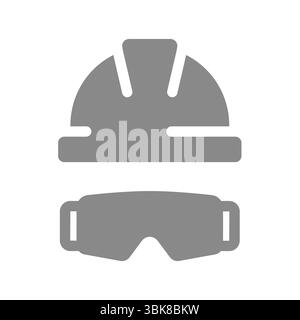 Icona HardHat e occhiali protettivi. Casco da lavoro e occhiali di sicurezza, vettore di protezione per gli occhi. Illustrazione Vettoriale