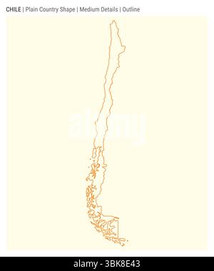 Mappa del paese di pianura del Cile. Dettagli medi. Stile contorno. Forma del Cile. Illustrazione vettoriale. Illustrazione Vettoriale
