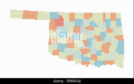 Mappa punteggiata dell'Oklahoma. Mappa digitale dello stato su sfondo bianco. Forma Oklahoma con punti quadrati. Stile puntini colorati. Quadrati di piccole dimensioni. Illustrazione Vettoriale