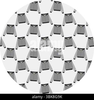 Cerniera con cappuccio in scala di grigi disegnata a mano motivo senza cuciture su sfondo circolare abiti carte tematiche stagno. Illustrazione vettore isolato sfondo schede tematiche stagionali, etichetta del prodotto, opuscoli, banner, tag Illustrazione Vettoriale