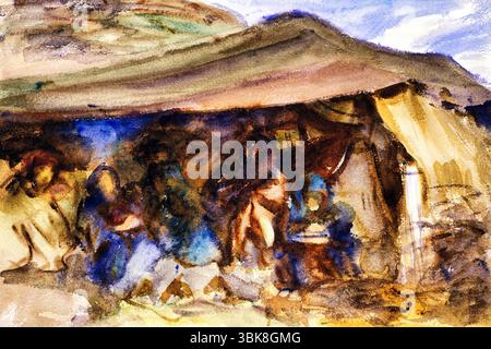 Tenda beduina di John Singer Sargent - ca. 1905-1906 Orientalist Watercolor, scenario del deserto mediorientale, stampa artistica di pubblico dominio Foto Stock