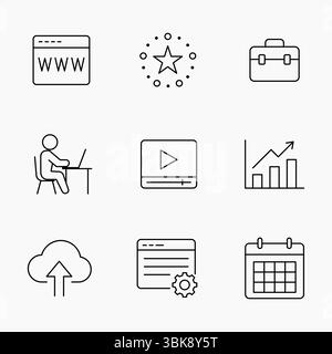 Icone Minimal Outline impostate per Digital Work e Online Business Tools, perfette per contenuti digitali e illustrazioni vettoriali Illustrazione Vettoriale