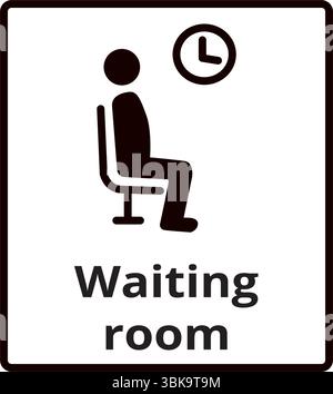 Segnale bianco e nero della sala d'attesa isolato su sfondo bianco Illustrazione Vettoriale