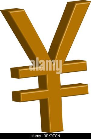 icona golden 3d yen yuan simbolo - valuta e finanza asiatica Illustrazione Vettoriale