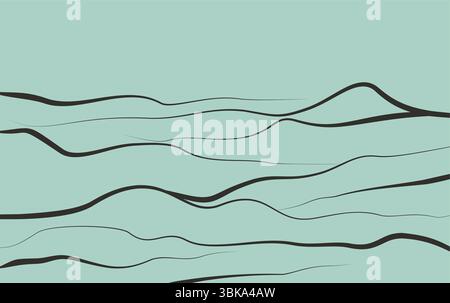 Paesaggio di montagna pittura a colori piatto illustrazione con arte in linea. Design di sfondo naturale astratto del paesaggio. con montagne, colline, tramonti Illustrazione Vettoriale