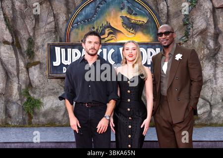 Gareth Edwards, Jonathan Bailey, Scarlett Johansson, Mahershala Ali partecipa alla prima tedesca di Jurassic World Rebirth, Zoo Palast Foto Stock