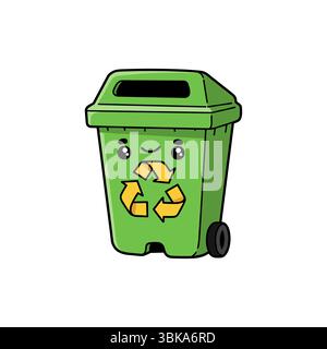 Carino personaggio cartoni animati del cestino su sfondo bianco Illustrazione Vettoriale